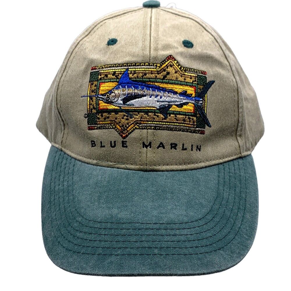 Flying Fisherman Blue Marlin Beige/Teal Adjustable Cotton Cap